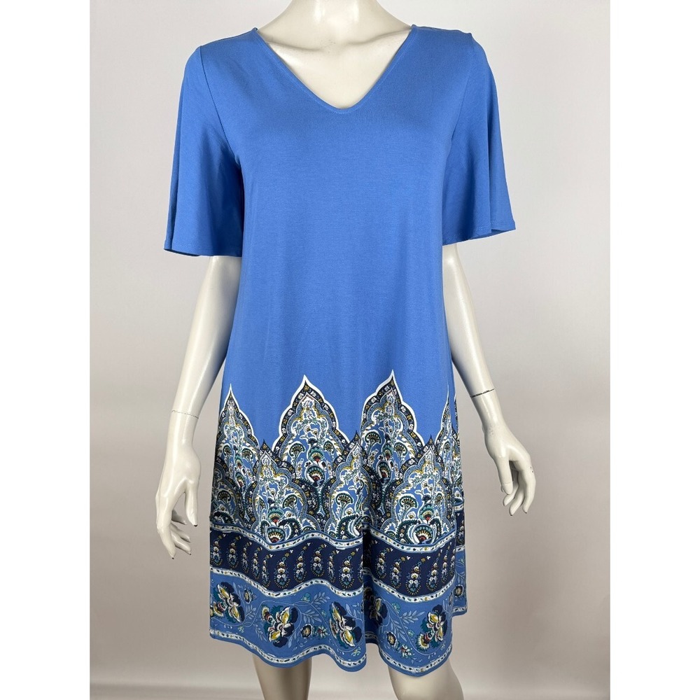 J‎ Jill Paisley A-Line Dress Women S NWT $99 Stretch V-neck Short Sleeve Comfort